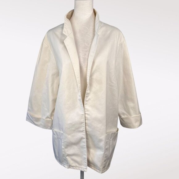 Vintage Ivory Cotton Blend Open Front Blazer Relaxed Fit Jacket Medium - Picture 1 of 11